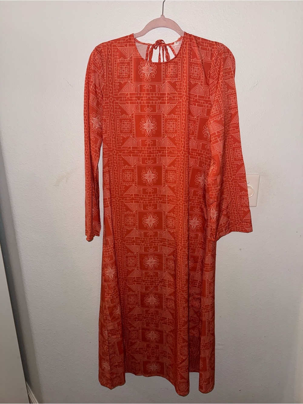 Women's Long Sleeve Orange Patterned Maxi Dress